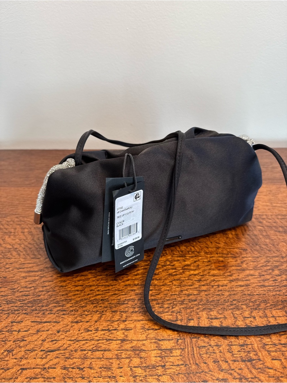NWT Rebecca Minkoff Black Satin Tied Up Clutch/Shoulder Bag with Dust Bag